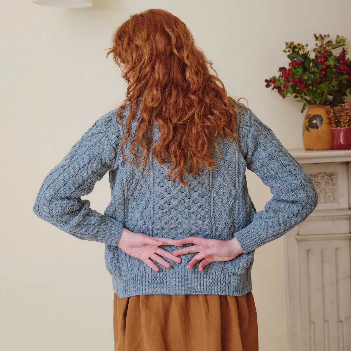 Aran Cardigan - Dusty Blue