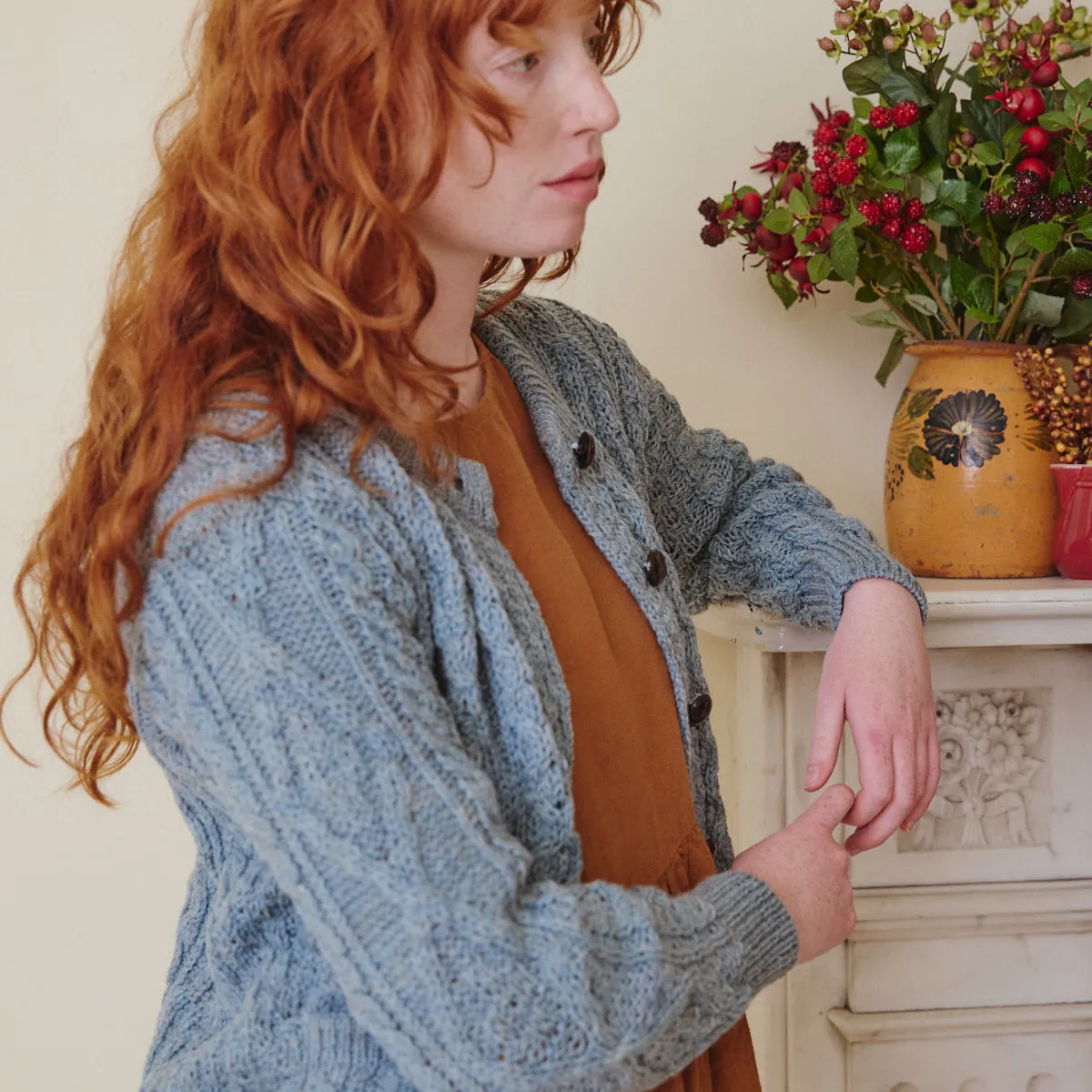 Aran Cardigan - Dusty Blue