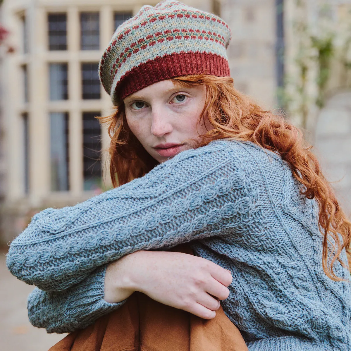 Aran Cardigan - Dusty Blue