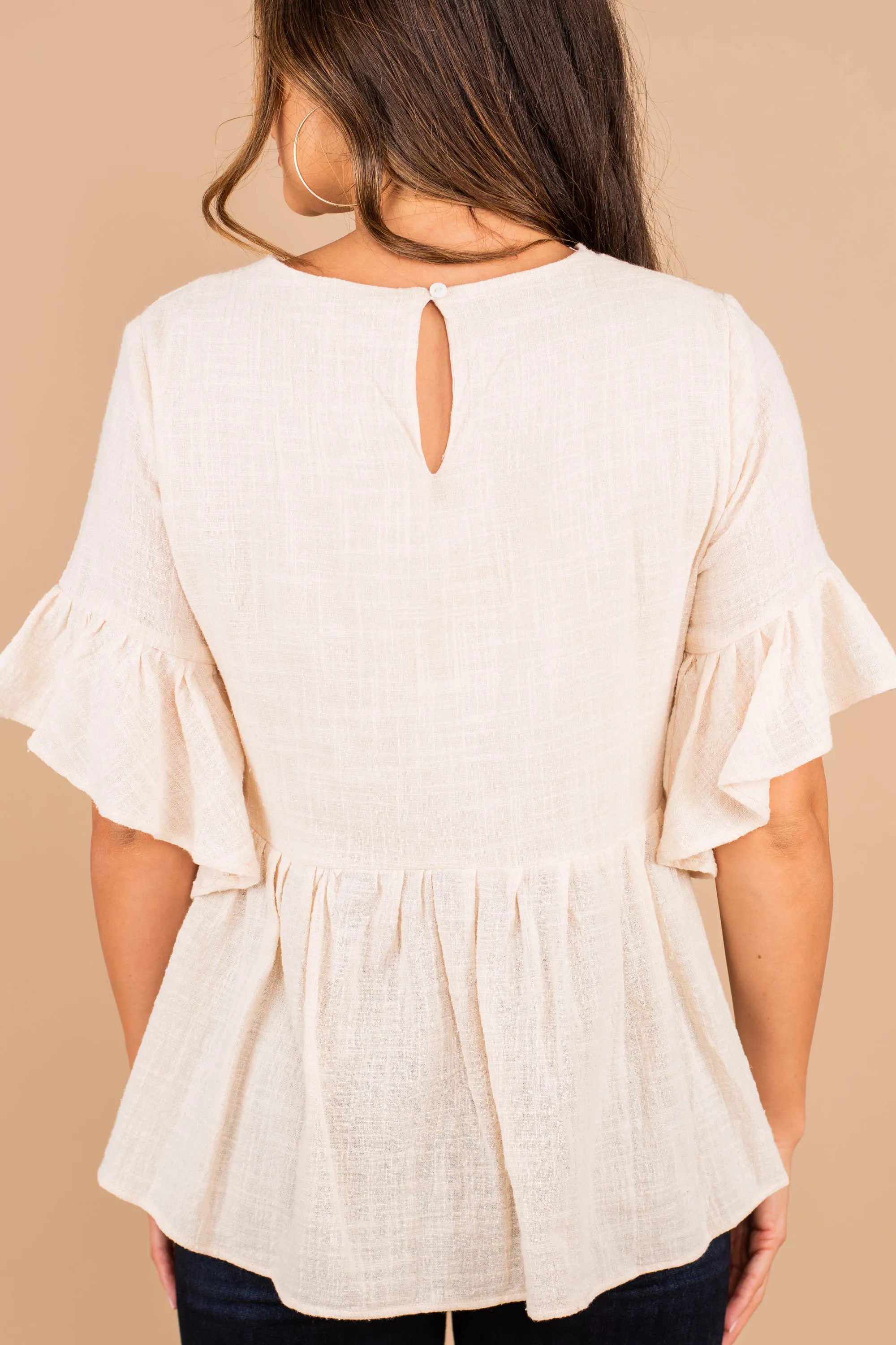 As It Happens Natural White Embroidered Top