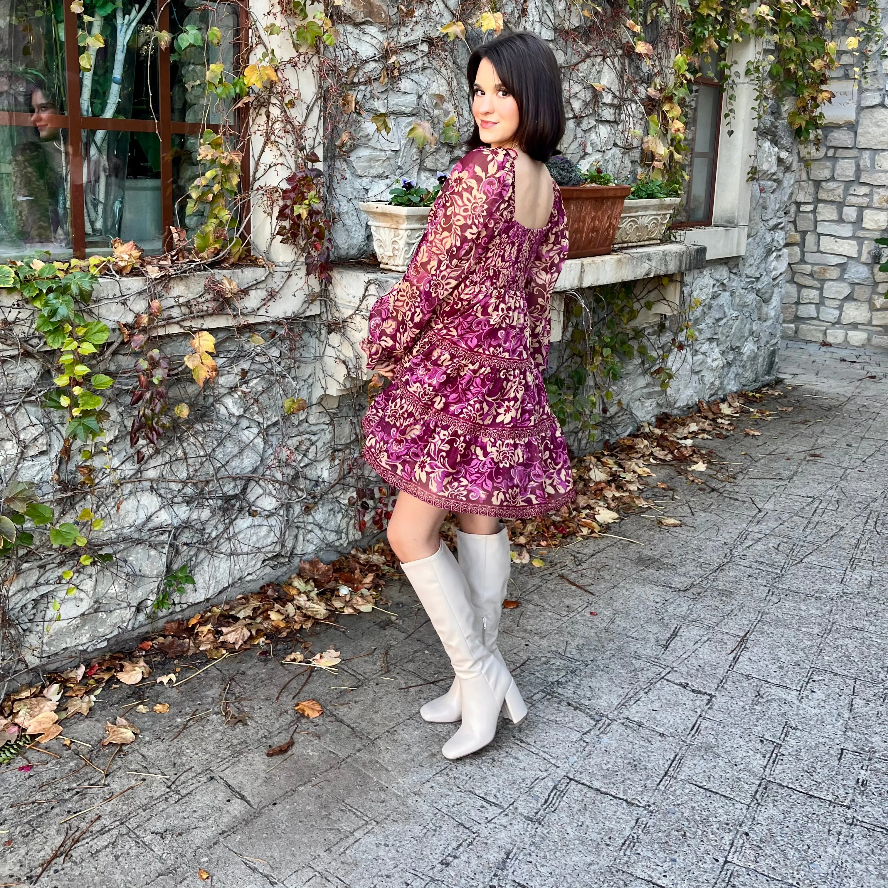 Ashlyn Printed Ruffled Smocked Mini Dress