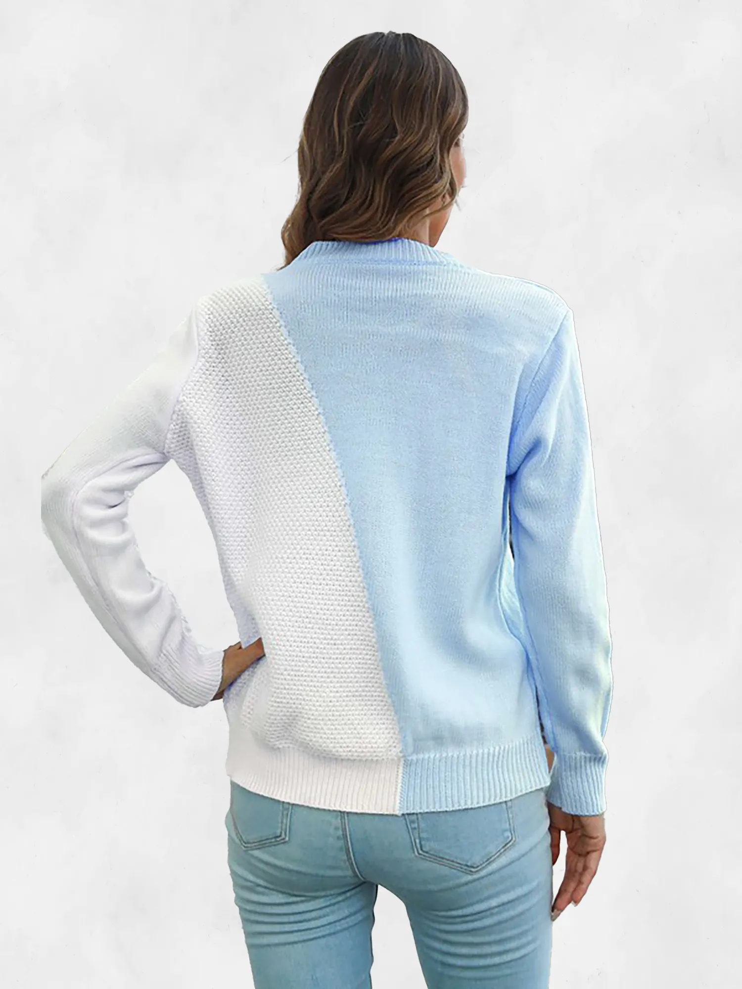 Asia Direct   Diagonal Color Block Knit Sweater