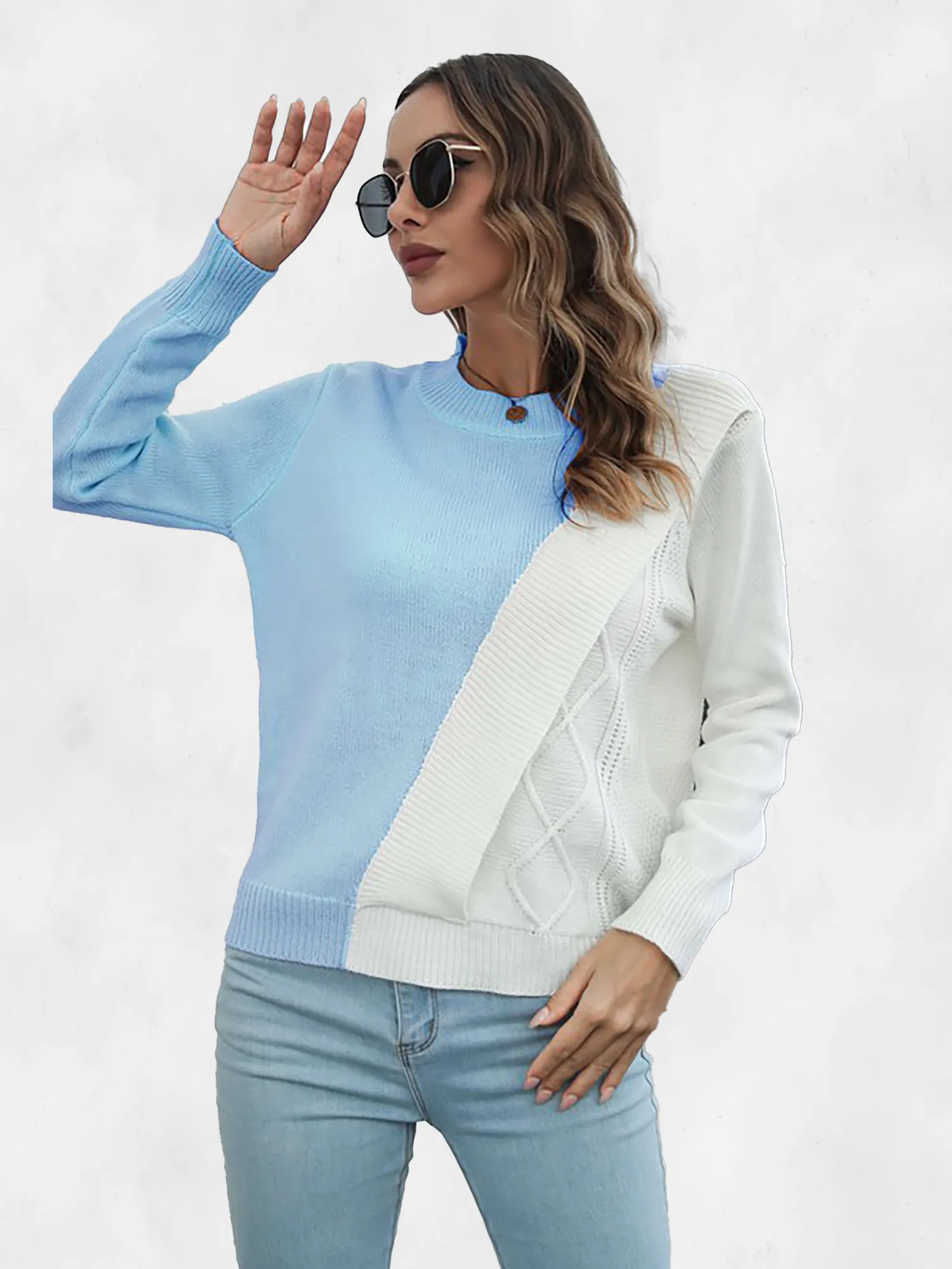 Asia Direct   Diagonal Color Block Knit Sweater