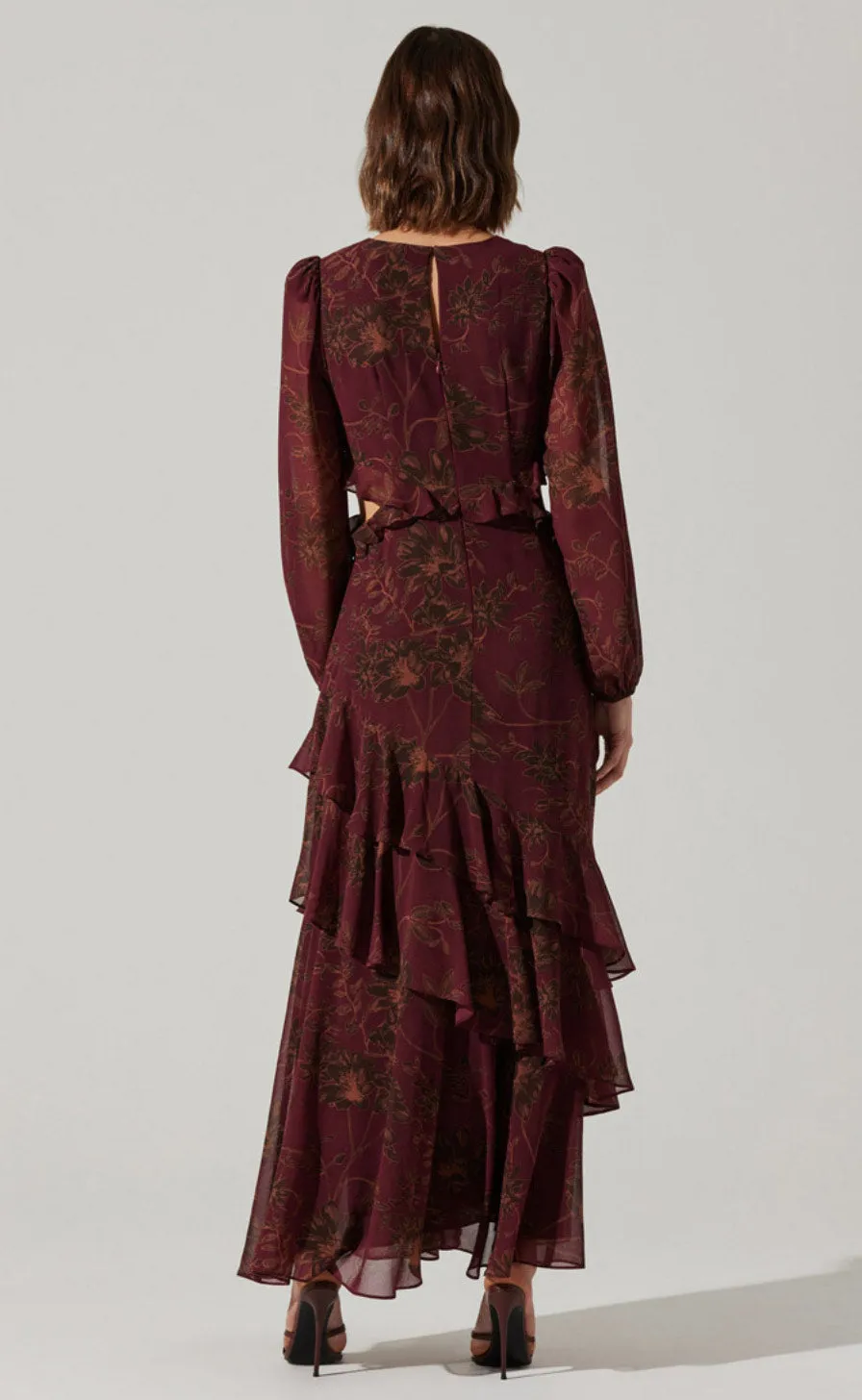 ASTR The Label Biella Dress in Plum Brown Floral
