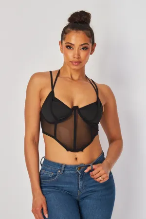 Audrey Double Strap Mesh Halter Buster Crop Top