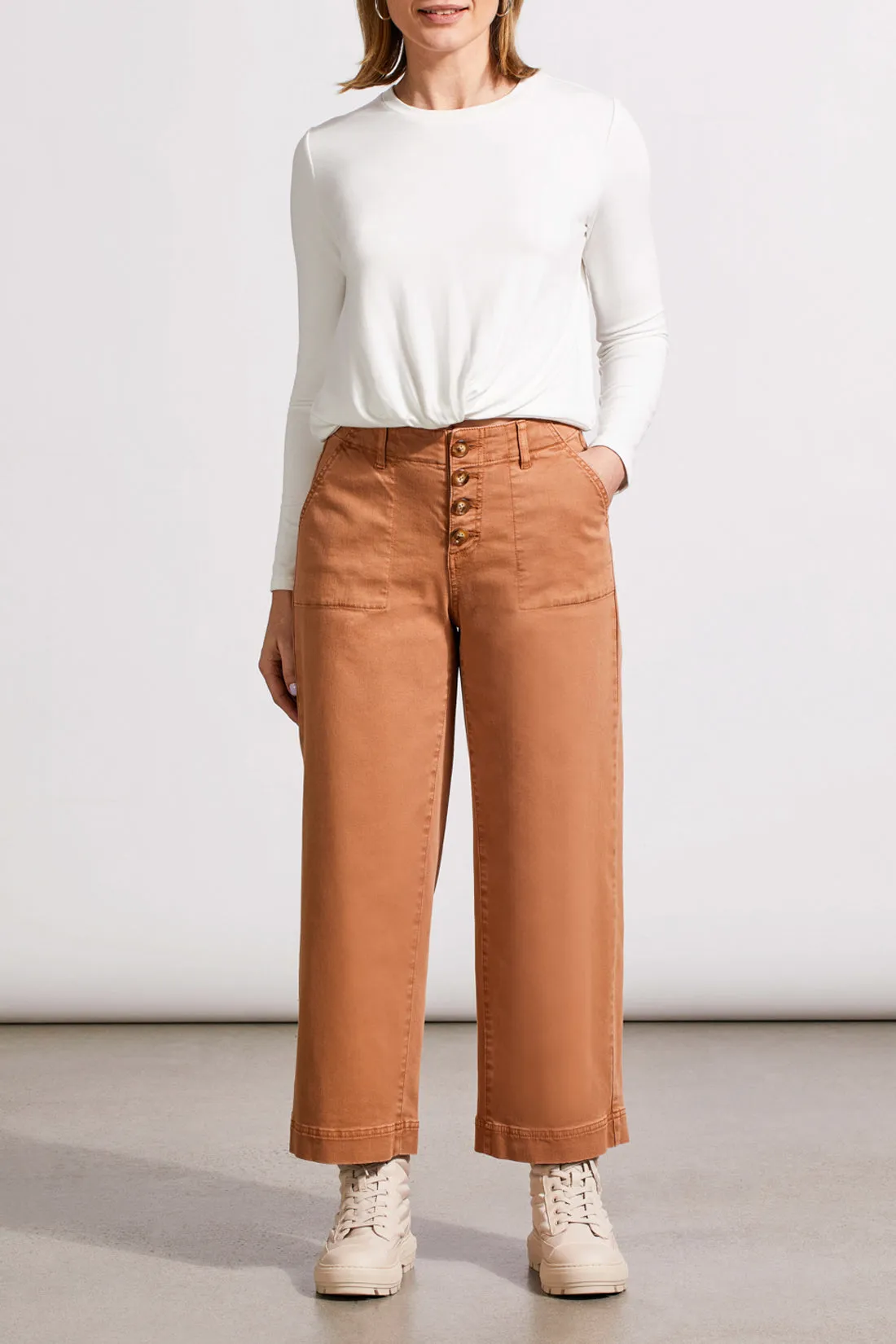 Audrey Hugging Wide Crop Jeans W/ Pockets - Almond