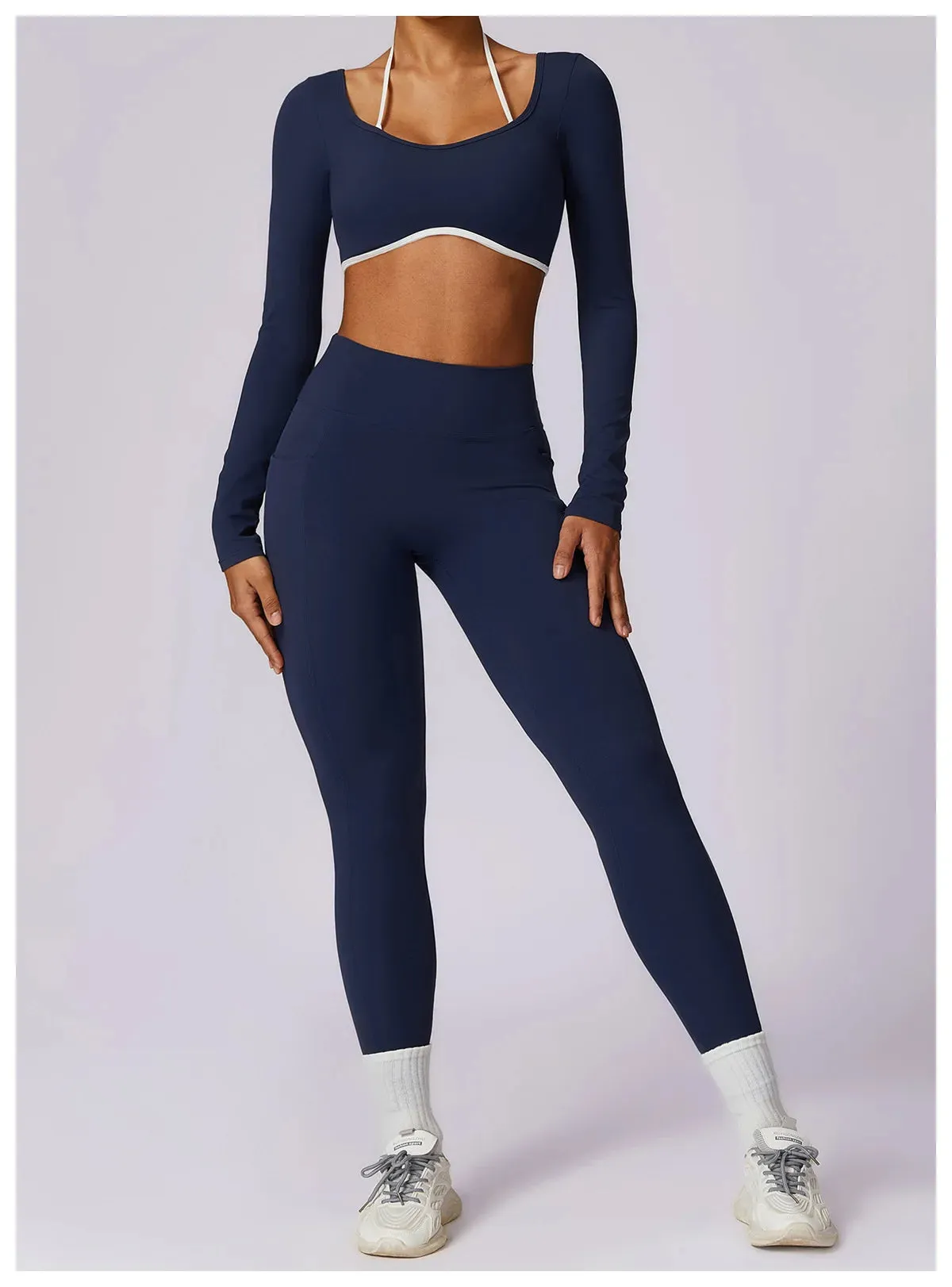 AURA LONG SLEEVE CROP EMBLEM BLUE