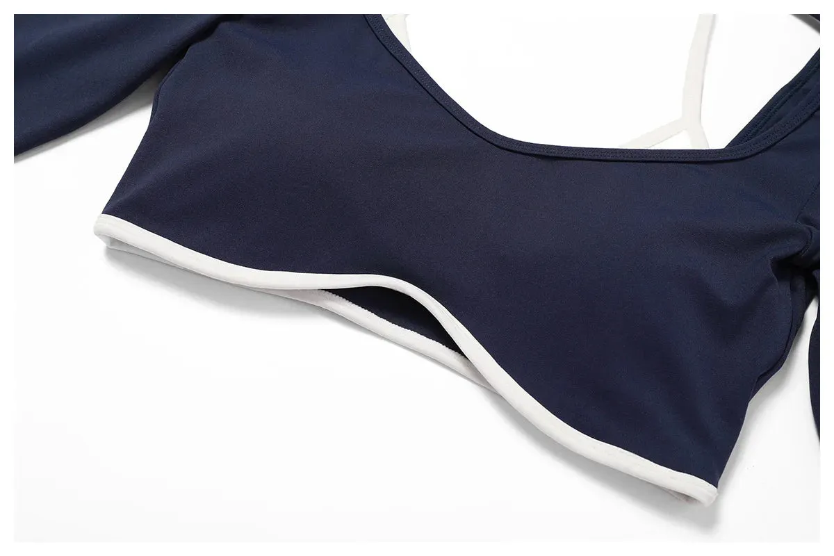 AURA LONG SLEEVE CROP EMBLEM BLUE