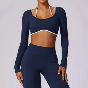 AURA LONG SLEEVE CROP EMBLEM BLUE