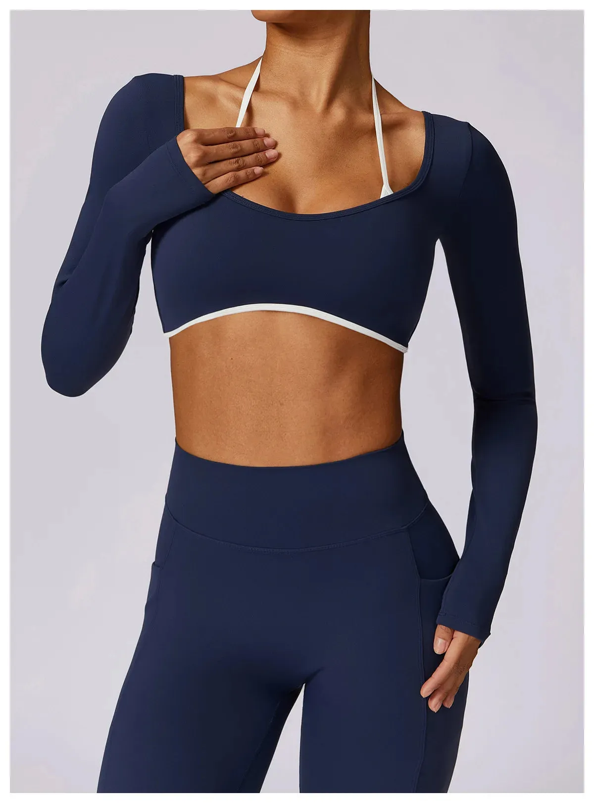 AURA LONG SLEEVE CROP EMBLEM BLUE