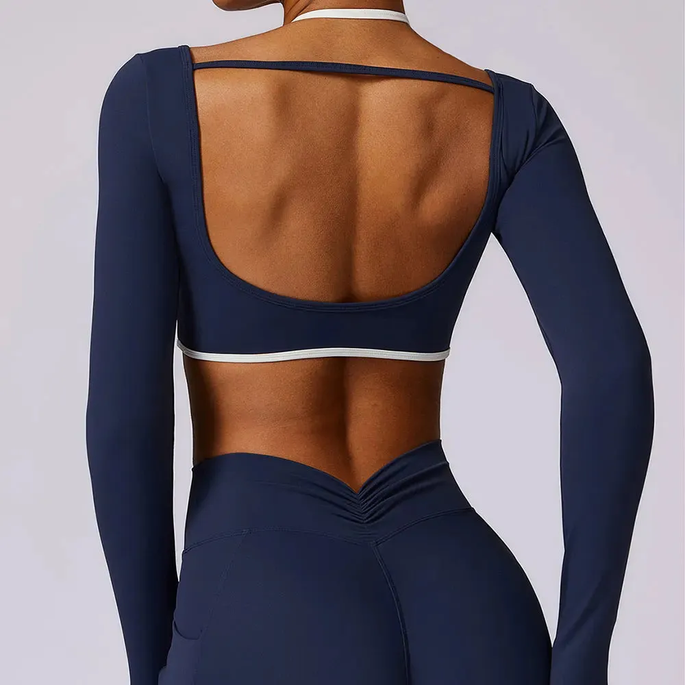AURA LONG SLEEVE CROP EMBLEM BLUE