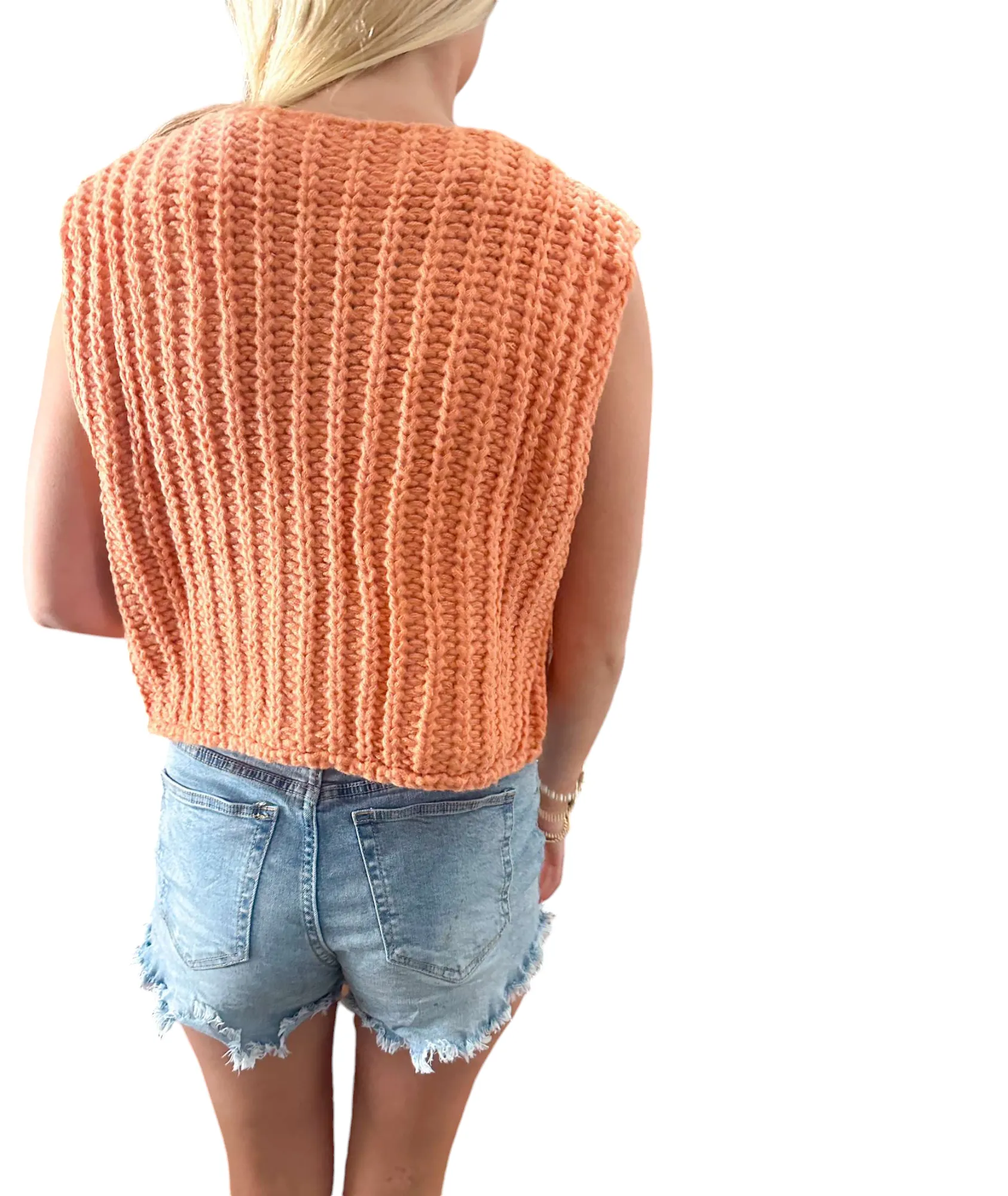 Autumn Elegance: Orange Sweater Vest with Gold Buttons