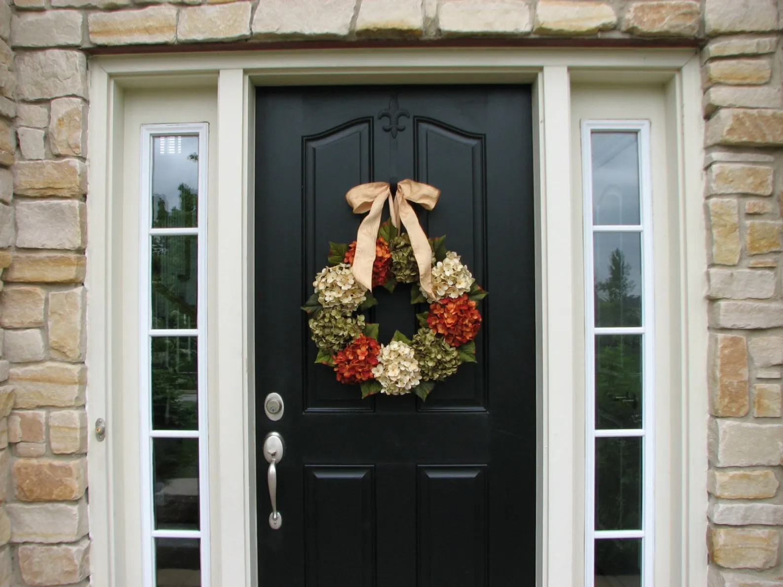 Autumn Hydrangea Wreath with Champagne Ribbon
