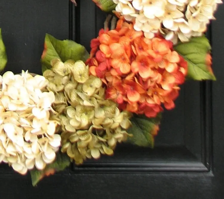 Autumn Hydrangea Wreath with Champagne Ribbon