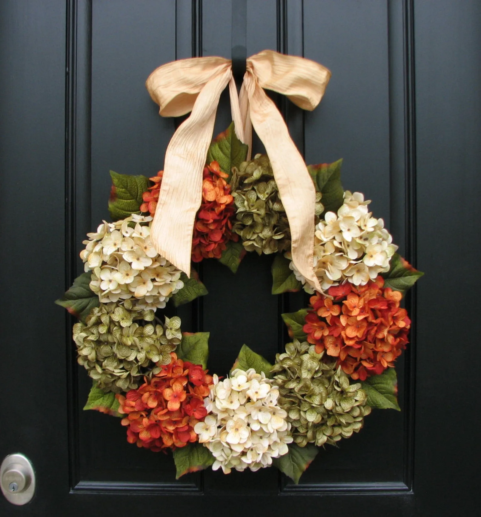Autumn Hydrangea Wreath with Champagne Ribbon