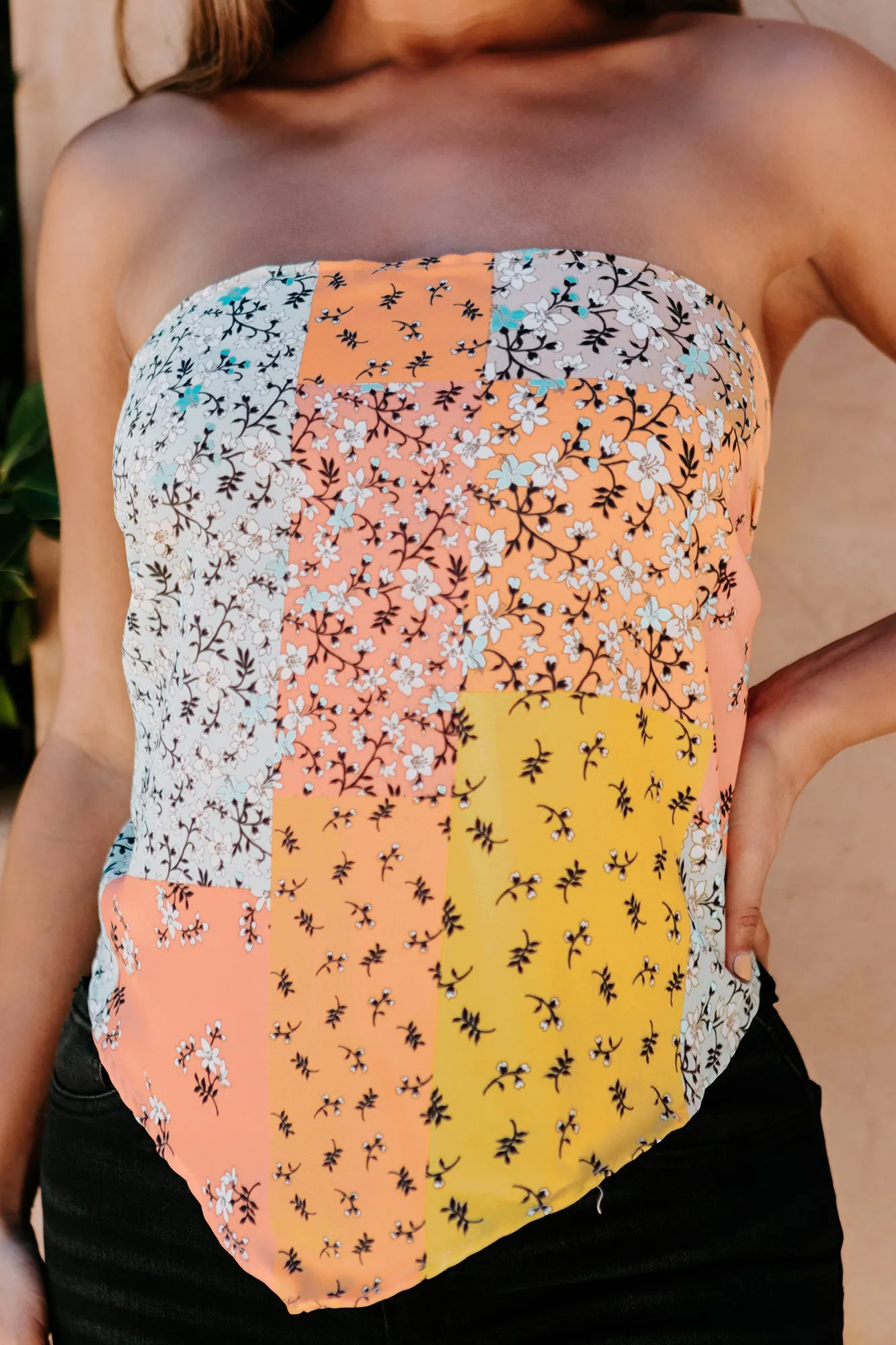 Backstage Passes Printed Bandana Top (Yellow Multi)