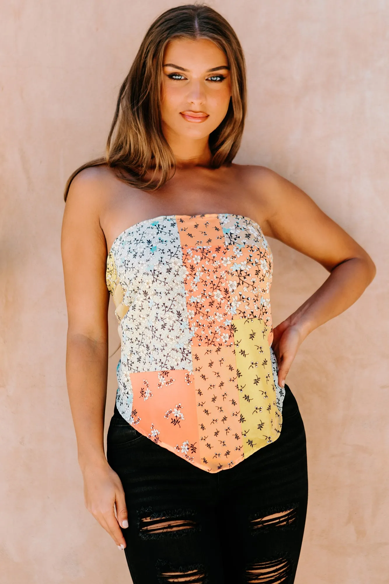 Backstage Passes Printed Bandana Top (Yellow Multi)