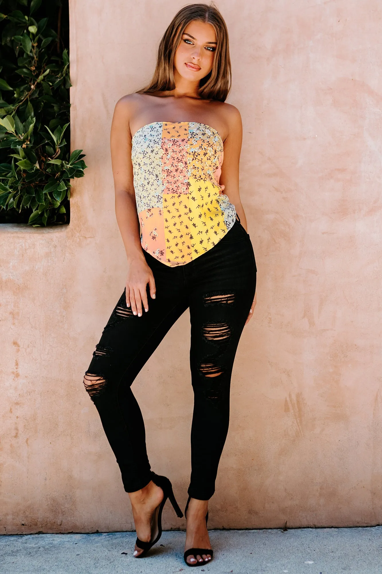 Backstage Passes Printed Bandana Top (Yellow Multi)