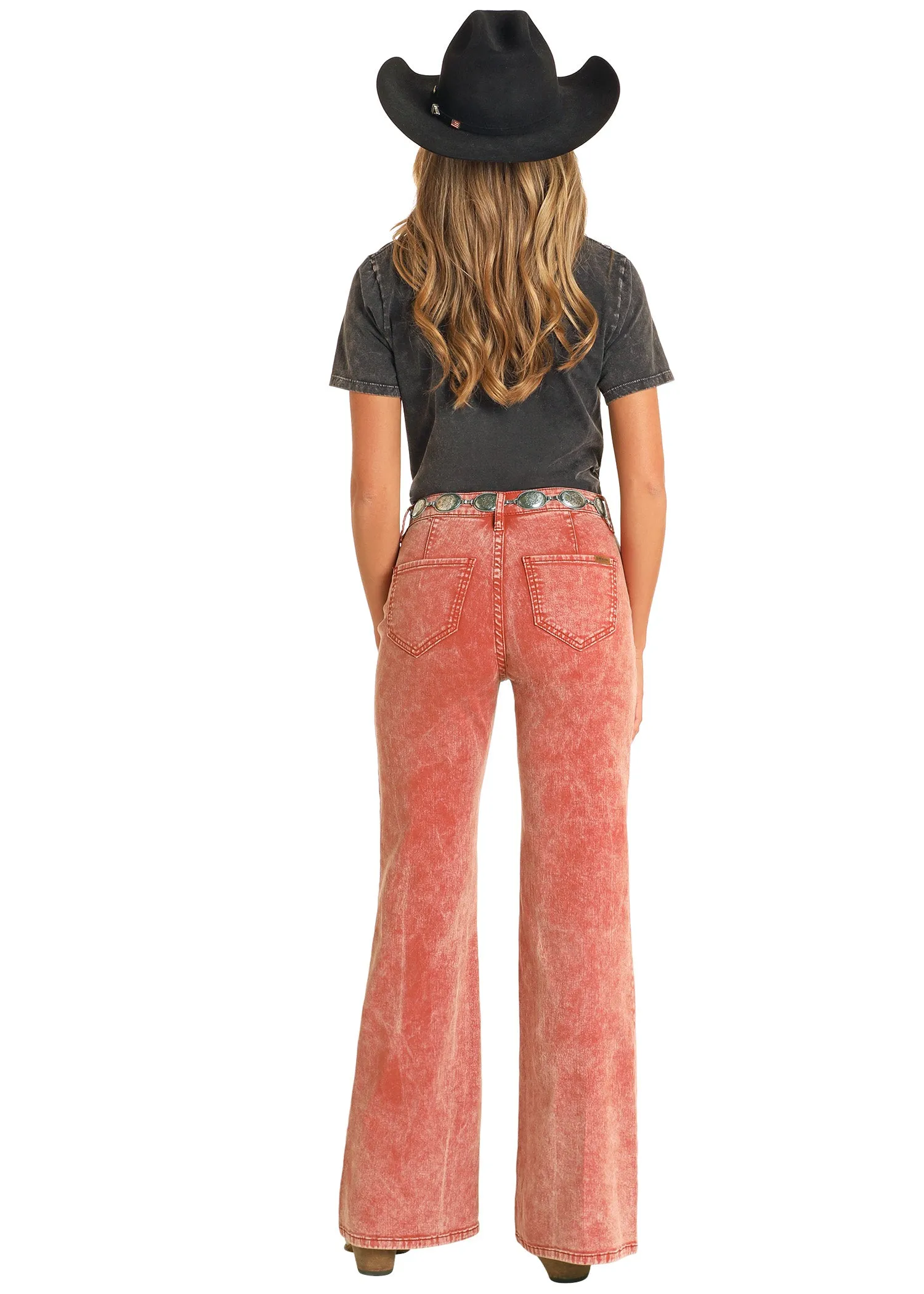 Bargain Bell Button Wide Leg Flare Jean - Rust
