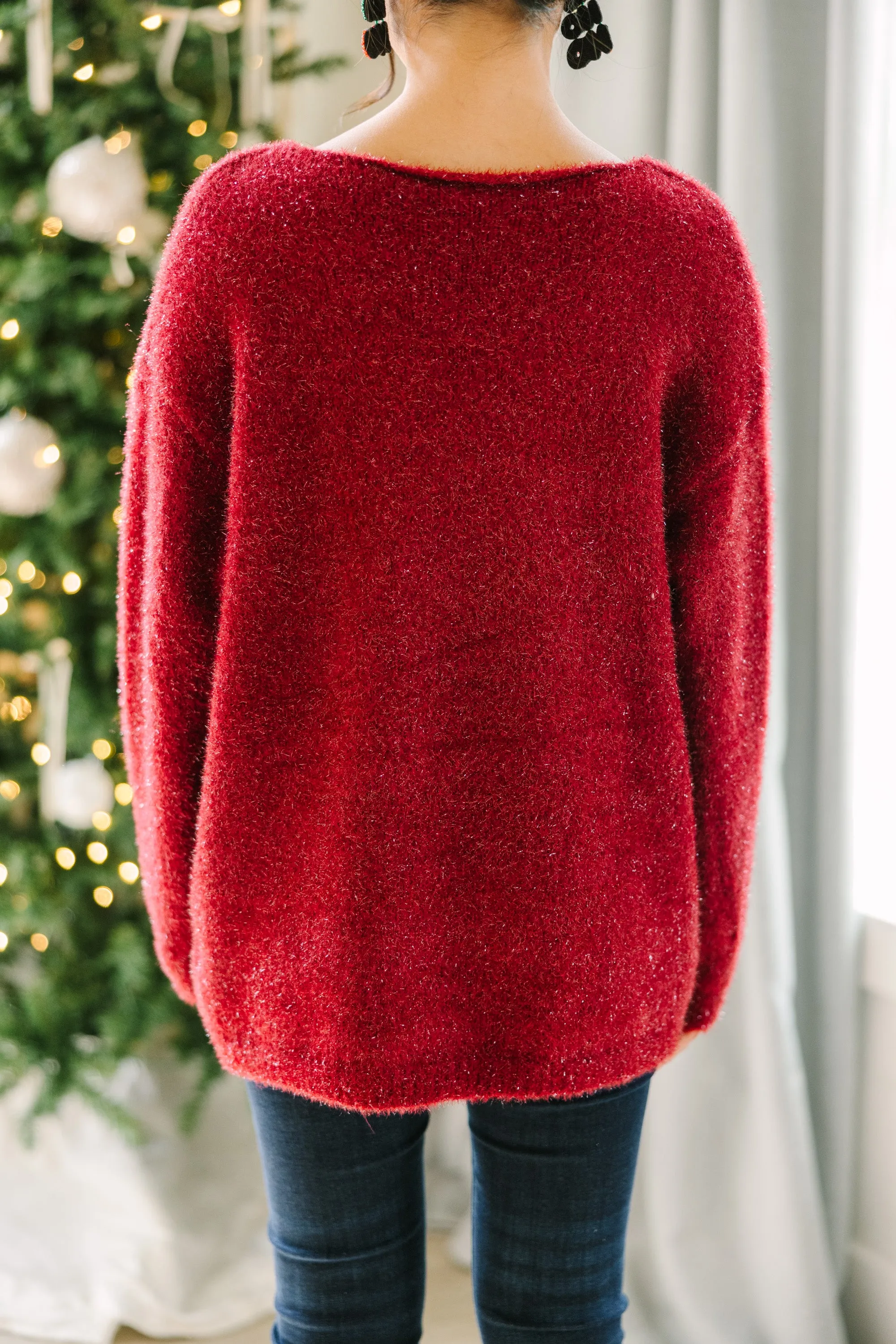 Beat You To It BUrgundy Red Drop Shoulder Sweater