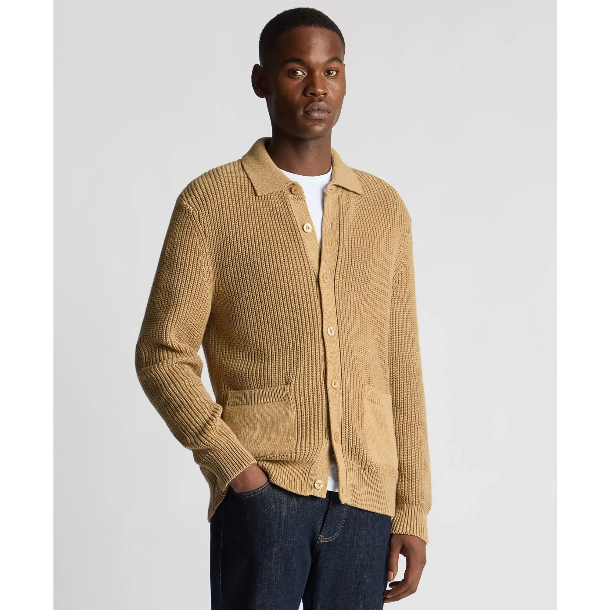 Beige Long-Sleeved Buttoned Cardigan