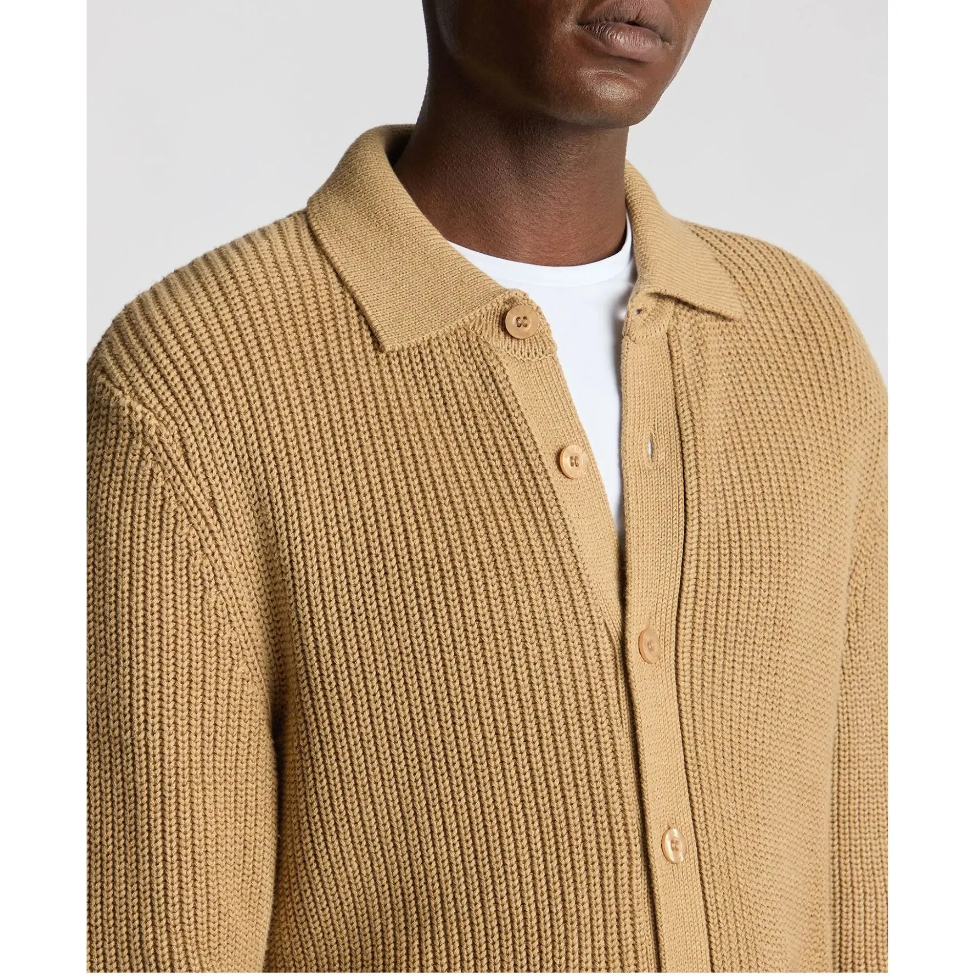 Beige Long-Sleeved Buttoned Cardigan