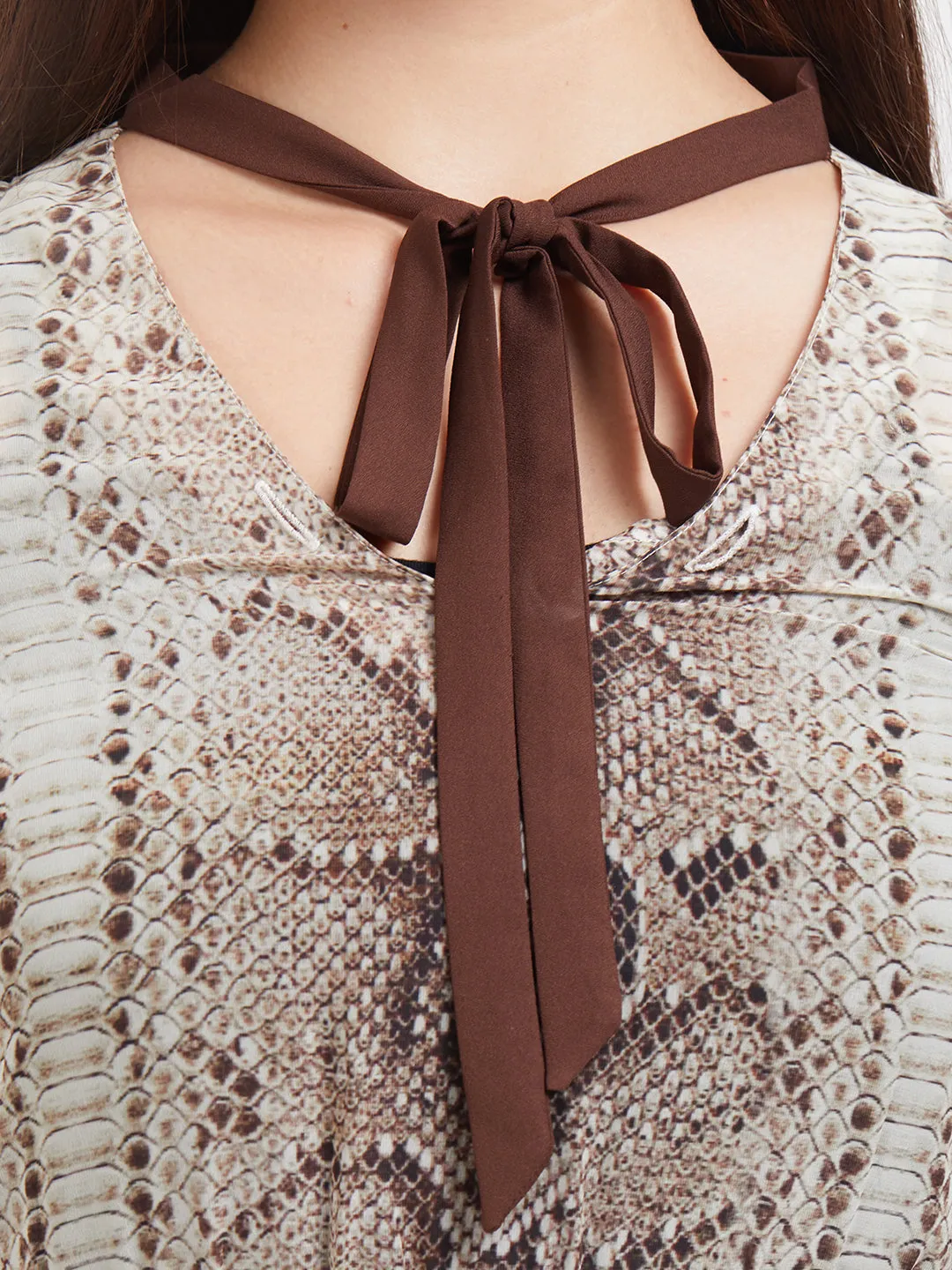 Beige Tie Up Neck Crop Top