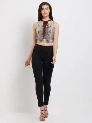 Beige Tie Up Neck Crop Top