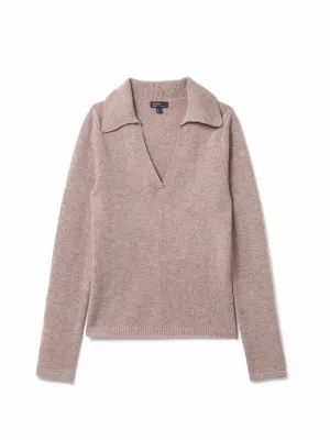 Beige wool open collar knitted jumper