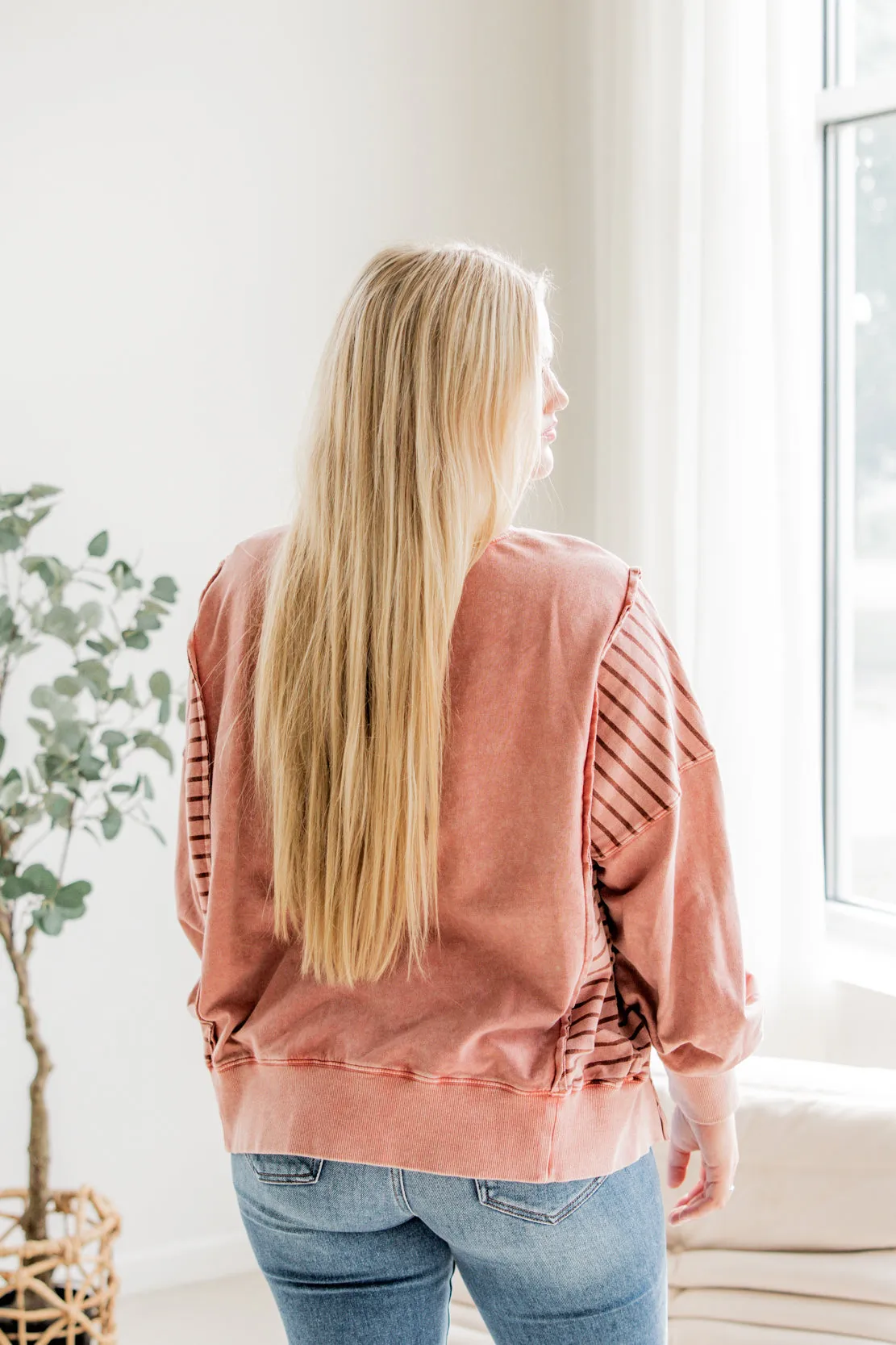 Bella Striped Washed Sweatshirt | Marsala