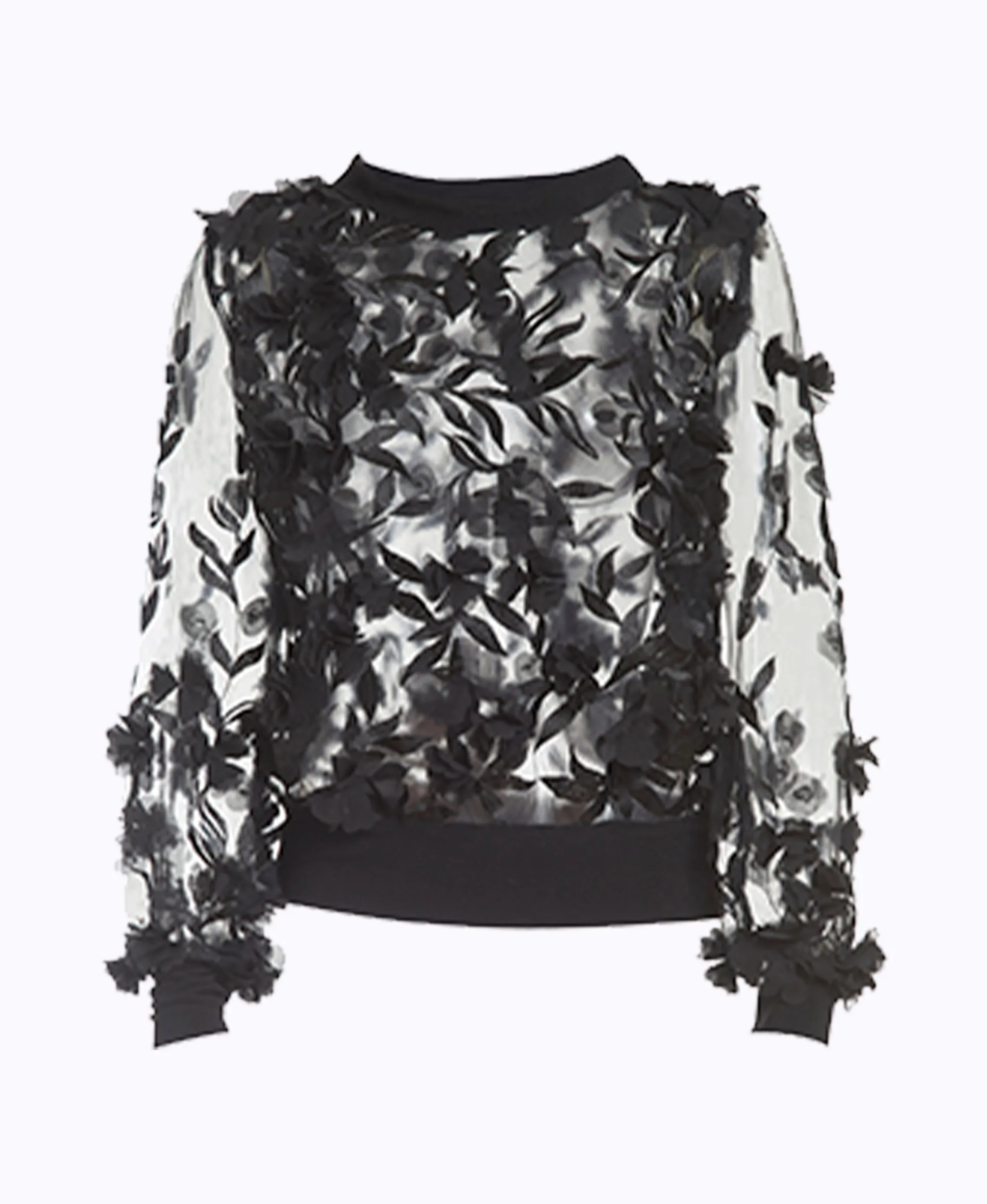 Black 3D Flower Sheer Top