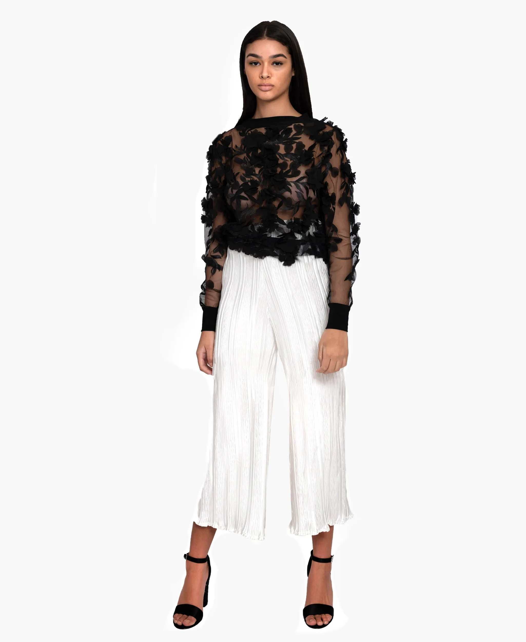 Black 3D Flower Sheer Top