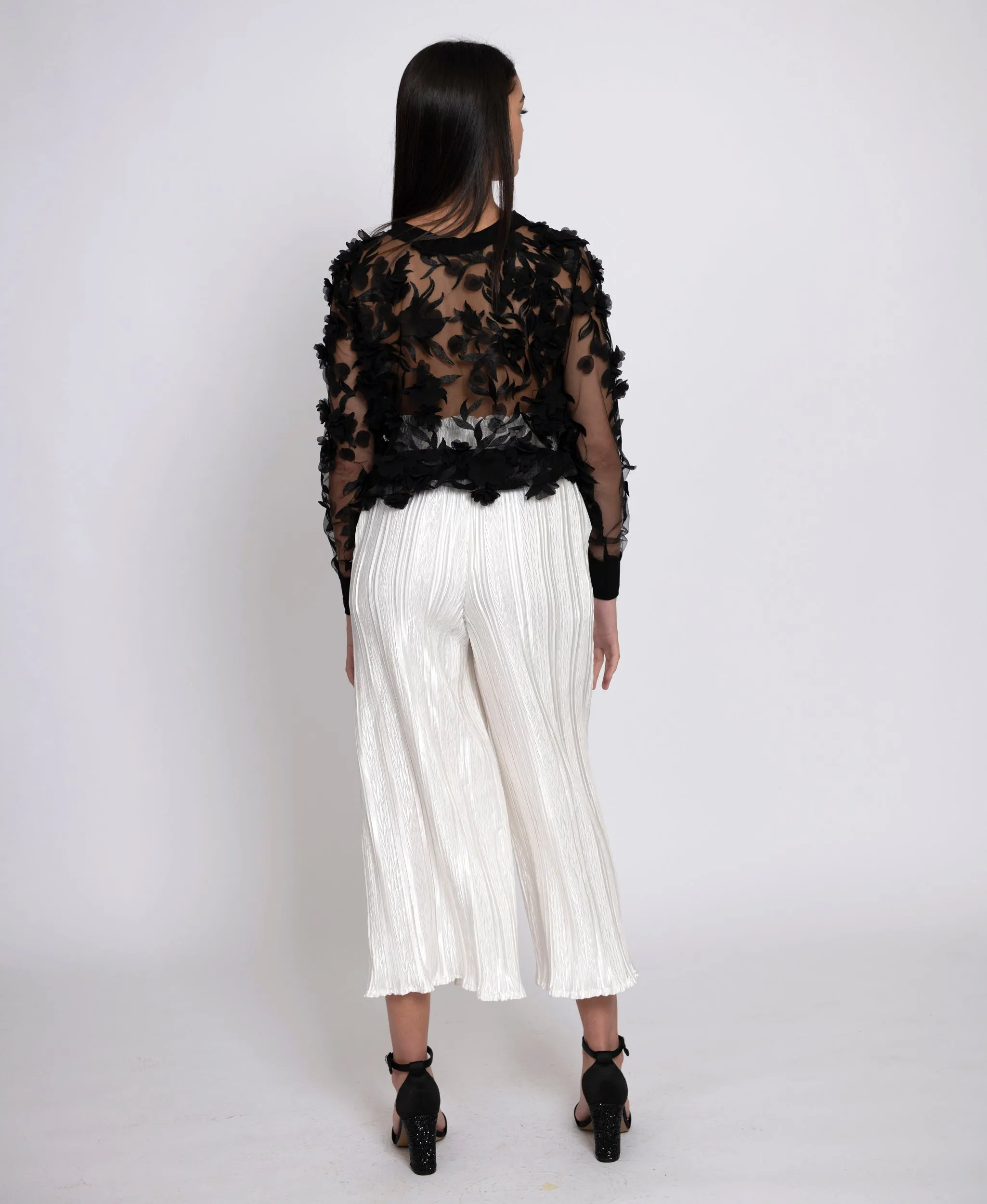Black 3D Flower Sheer Top