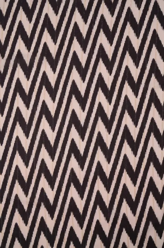 Black and Ivory Zigzag Pattern Printed Muslin Zari Stripe Fabric