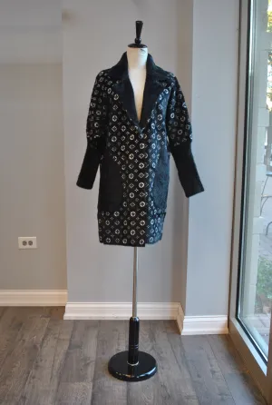 BLACK  AND WHITE ALPAKA COAT