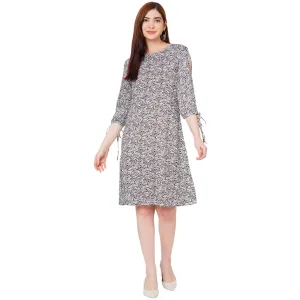 Black Printed Knee Length Dress for Women