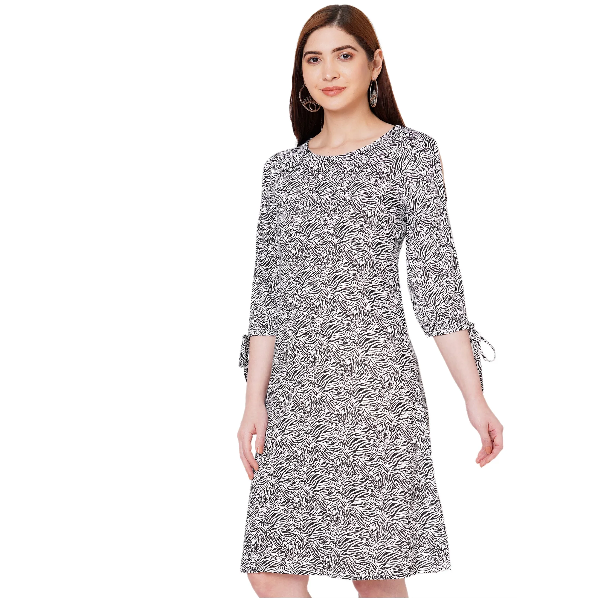 Black Printed Knee Length Dress for Women
