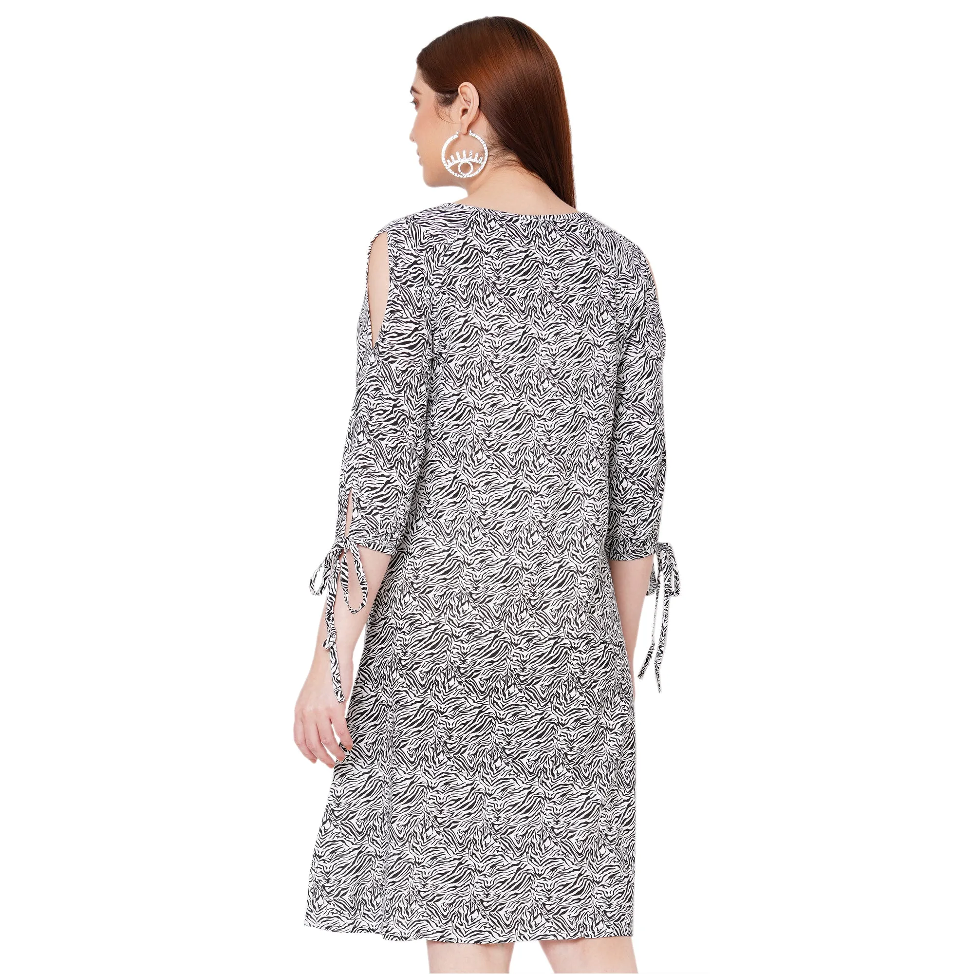 Black Printed Knee Length Dress for Women