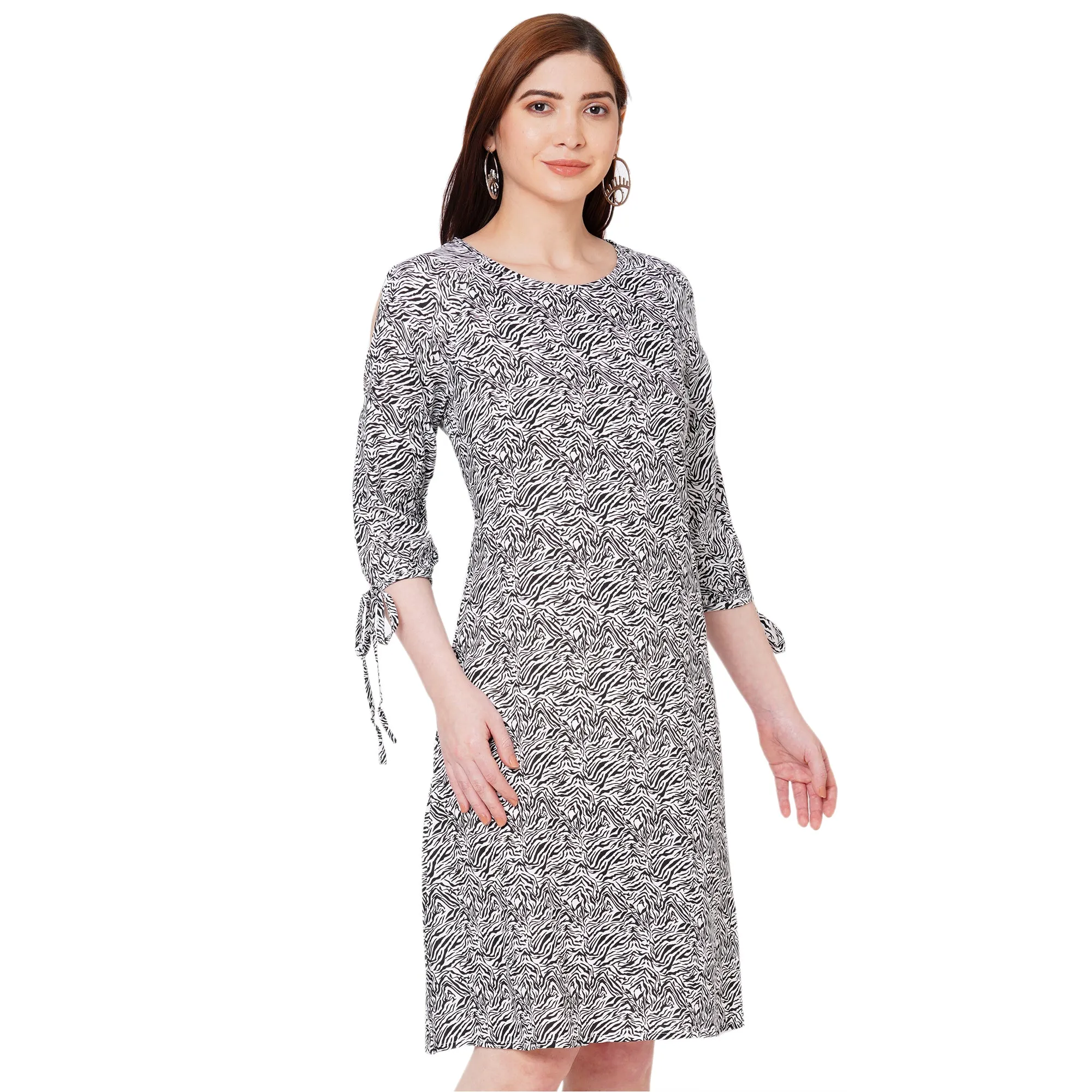 Black Printed Knee Length Dress for Women