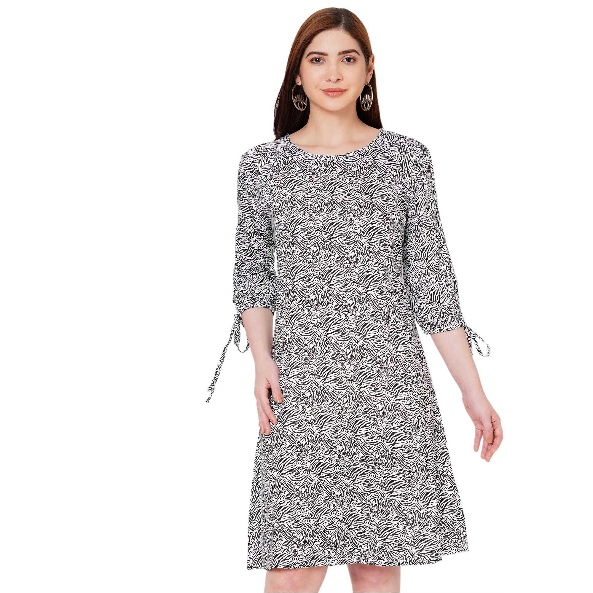 Black Printed Knee Length Dress for Women