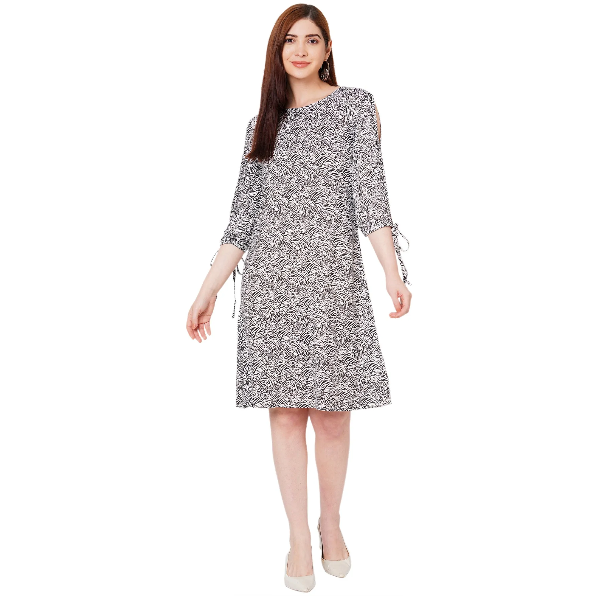 Black Printed Knee Length Dress for Women
