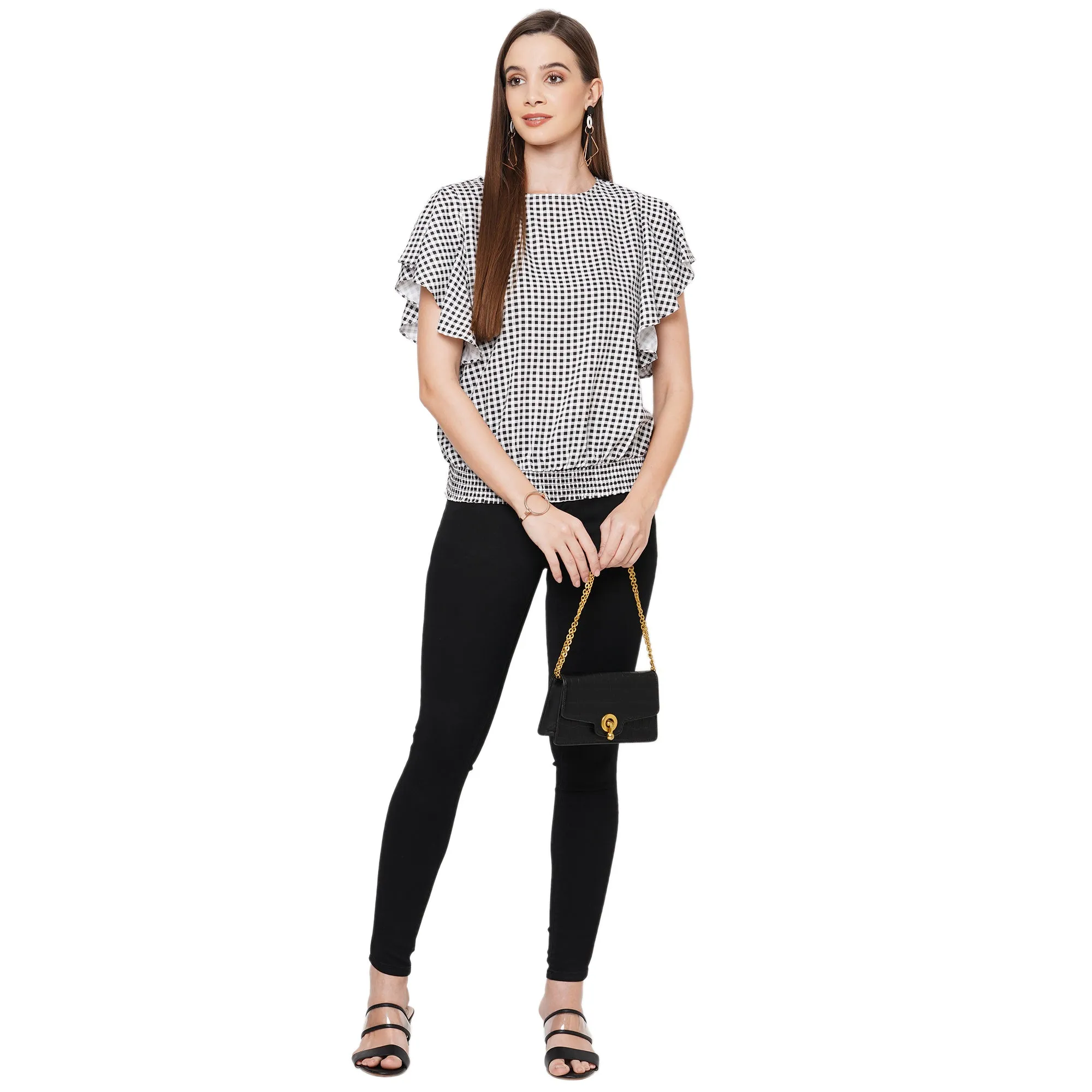 Black Printed Short Sleeves Top