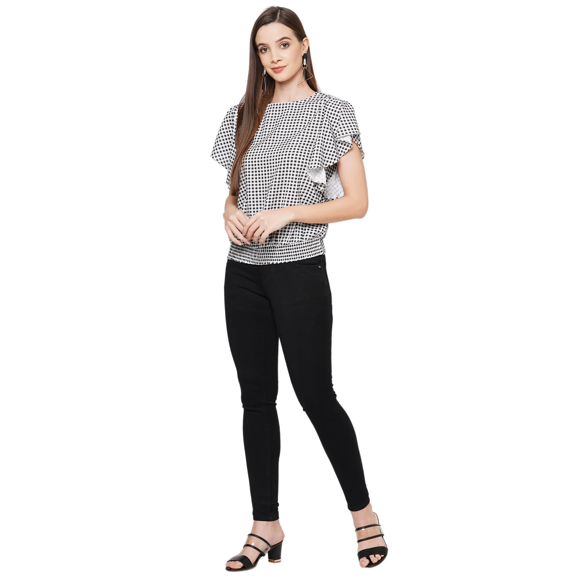 Black Printed Short Sleeves Top