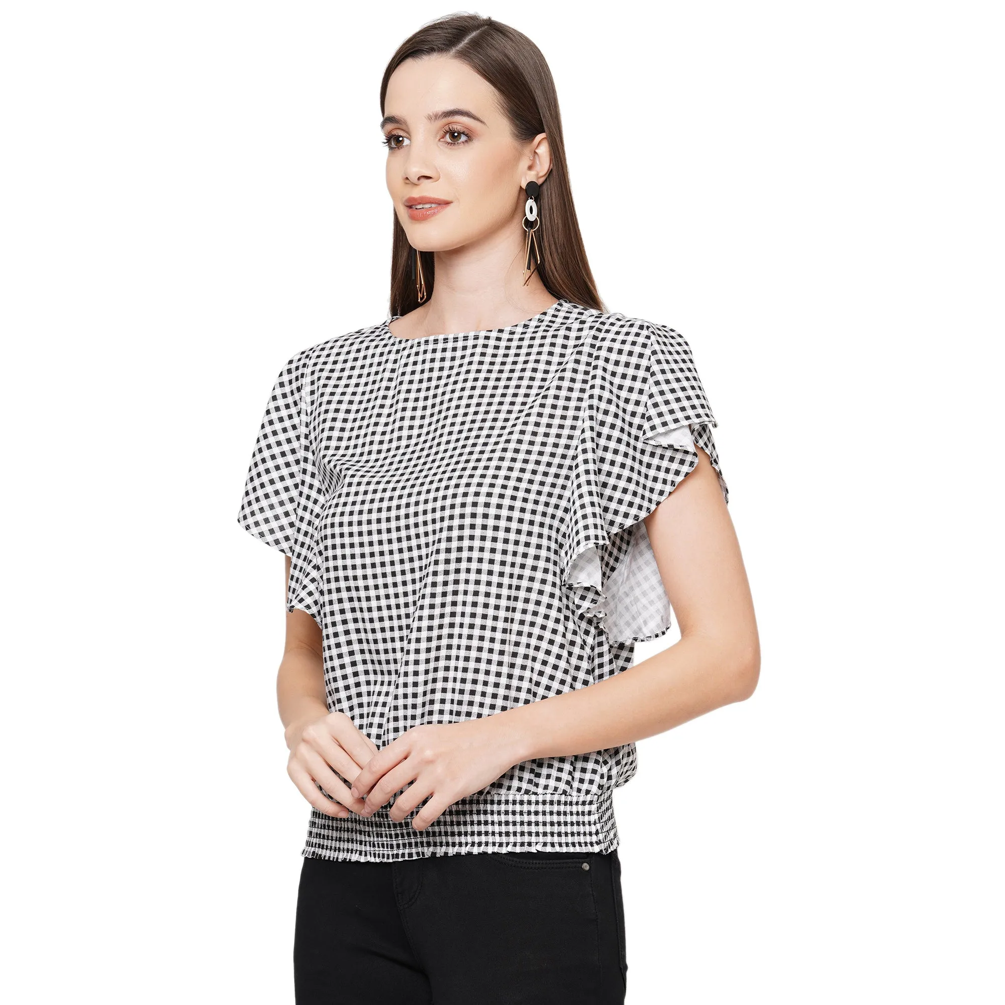 Black Printed Short Sleeves Top