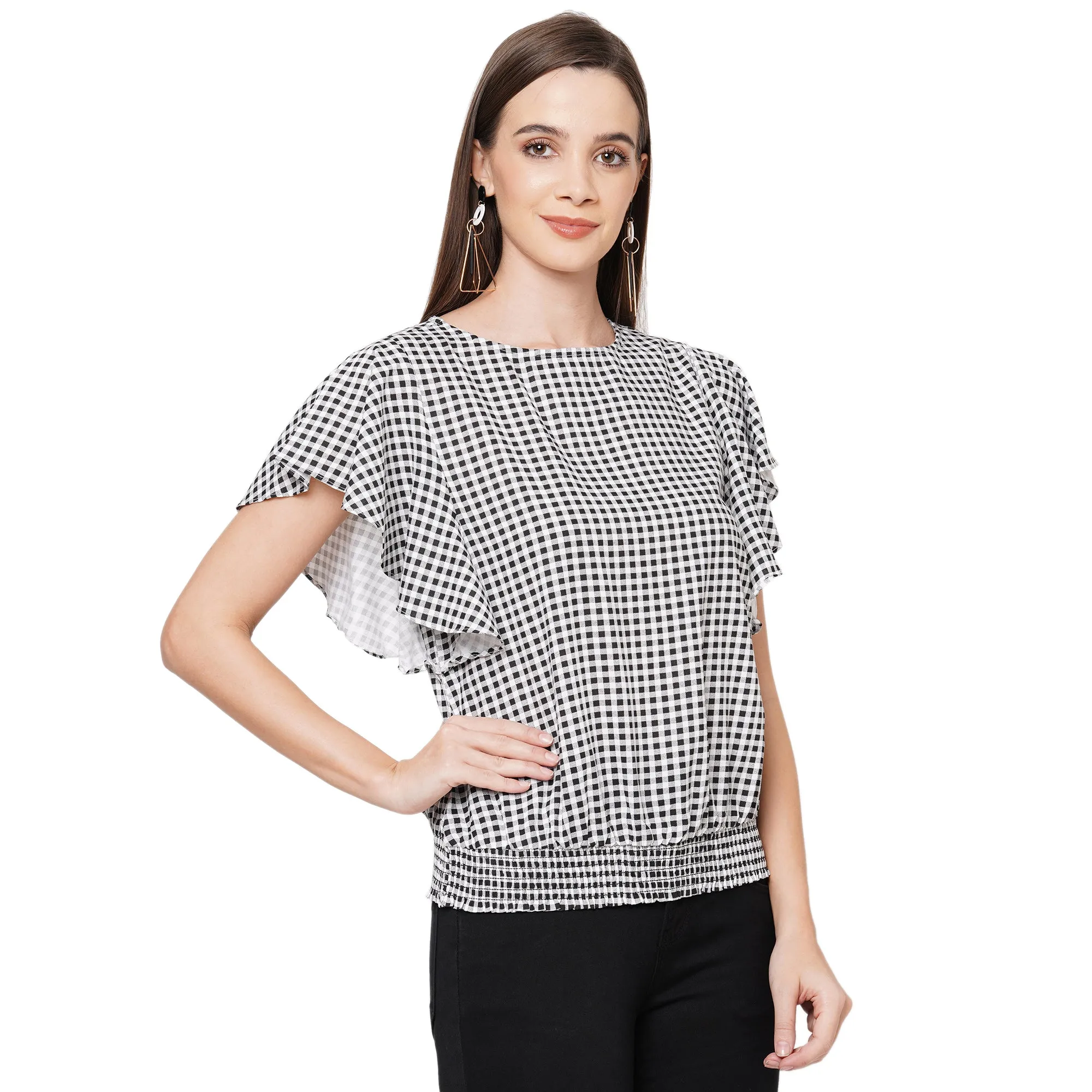 Black Printed Short Sleeves Top