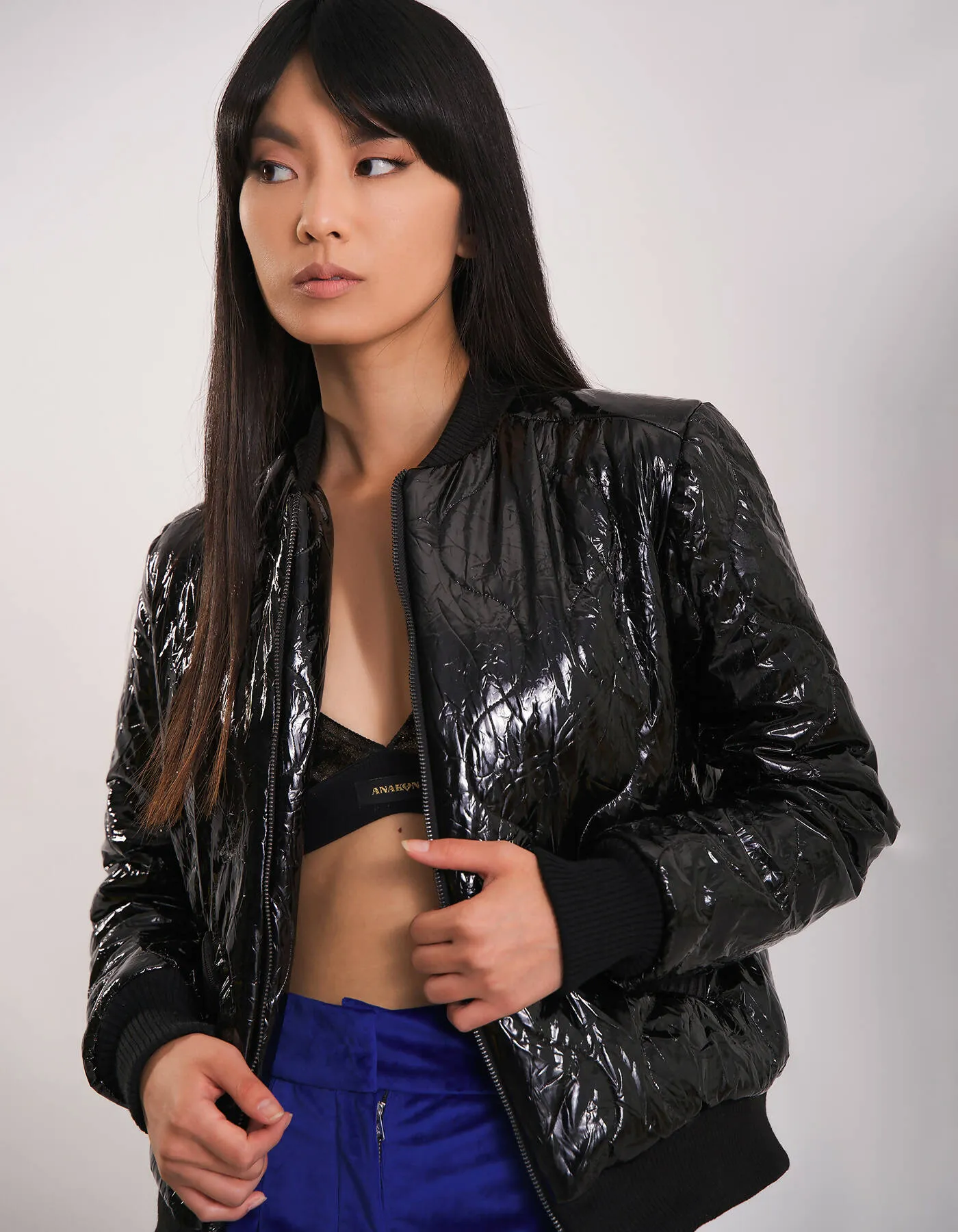 Black Quilted Bomber