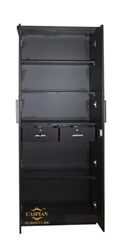 Black Wenge 2 Door Wardrobe with 2 Drawers and 4 Shelves | Wardrobe for Bedroom for Clothes and Storage
