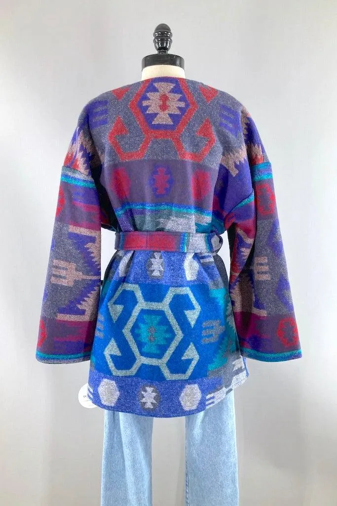 Blue Aztec Blanket Coat