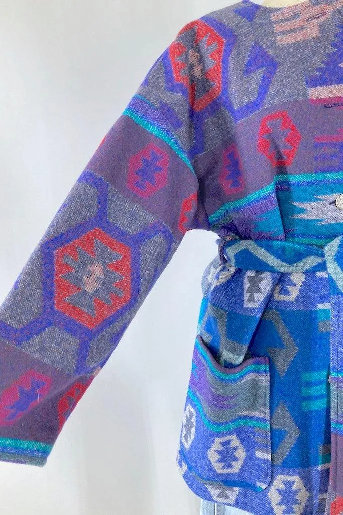 Blue Aztec Blanket Coat
