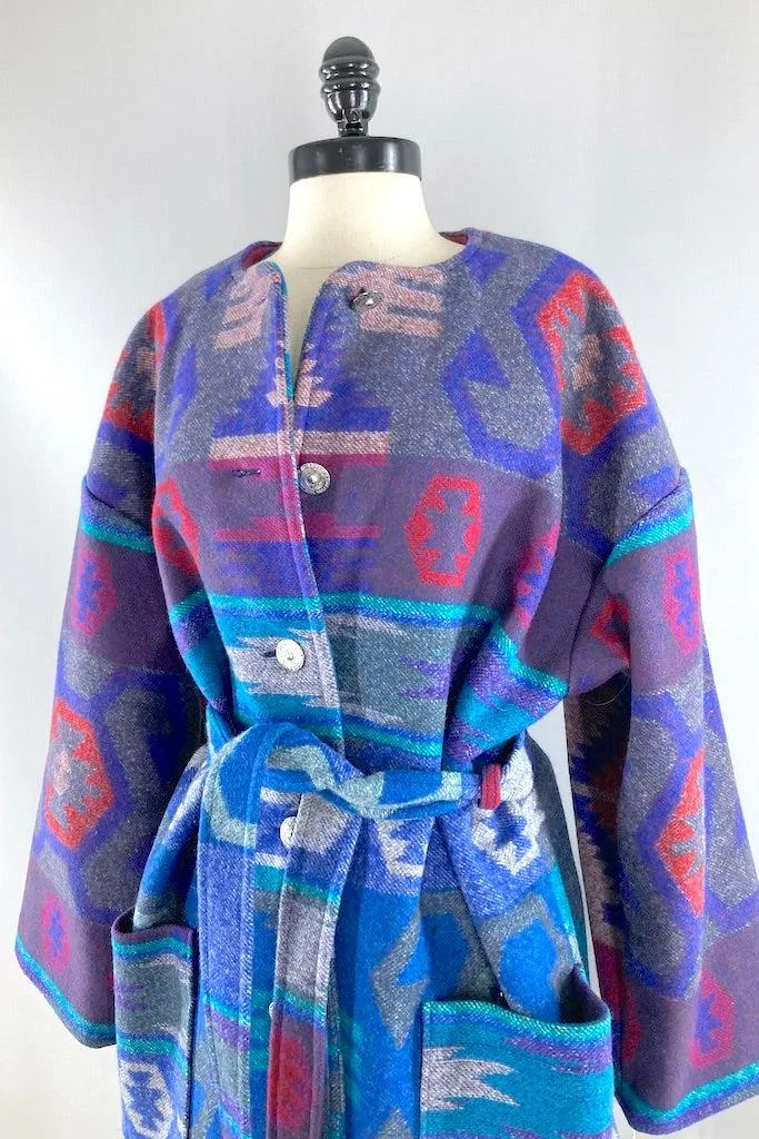 Blue Aztec Blanket Coat